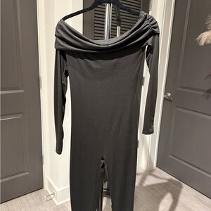 Fashion Nova Charcoal Off-Shoulder Jumpsuit